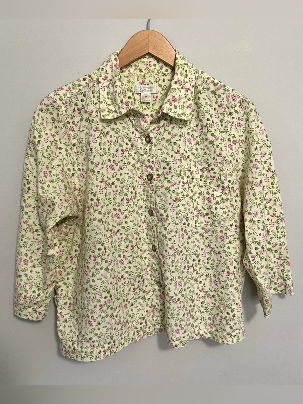 Vintage Christopher & Banks Floral Button Up Blouse Size Medium